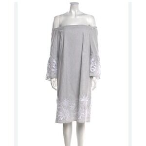 Lafayette 148 New York‎ Size S Blue Chambray Midi Dress 3/4 Sleeve Button Front